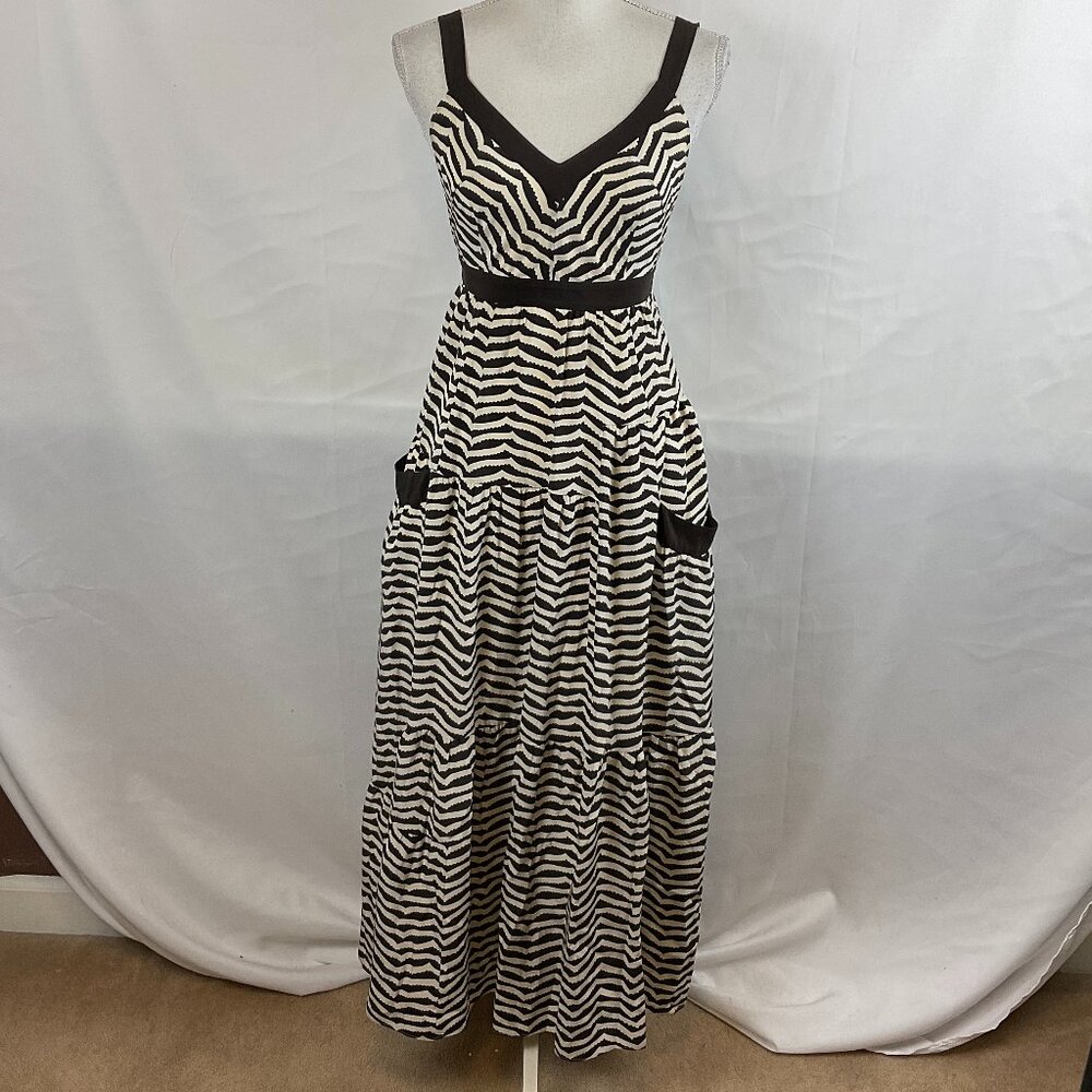 Marc by Marc Jacobs Sundress 2 Brown Cream Chevron Stripe Sleeveless Pockets